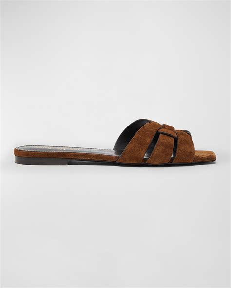 ysl tribute blue suede|Saint Laurent Tribute Suede Flat Slide Sandals.